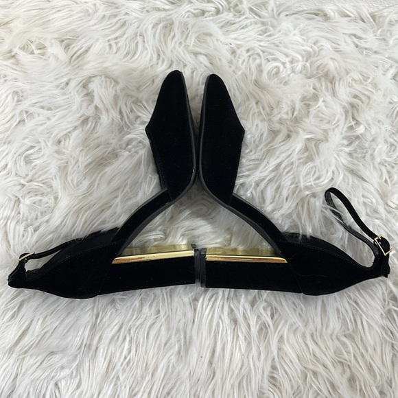 LULUS Laura Black & Gold Velvet Ankle Strap Chunky Heels Size 8.5 NEW - Picture 10 of 15